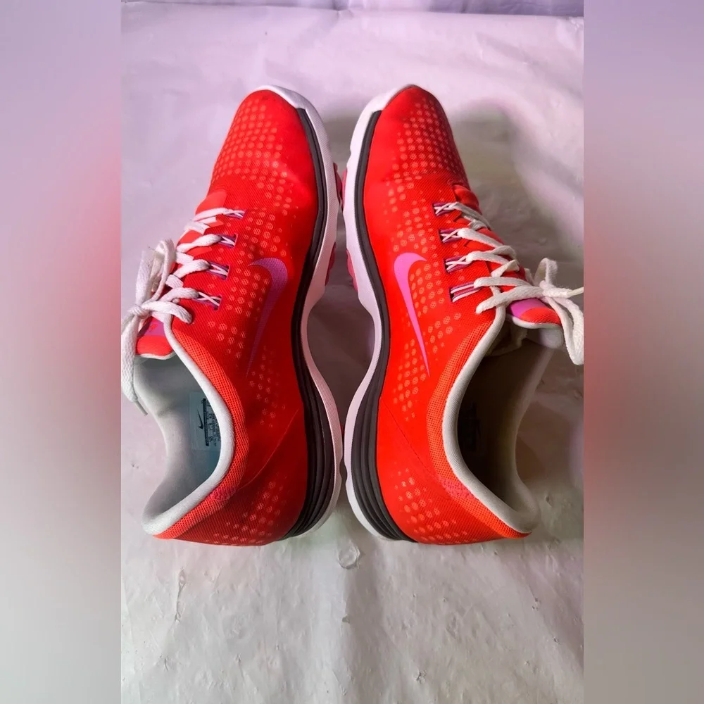 Nike Bright Red Sneakers with Pink Swoosh and White Laces